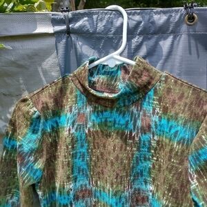 Women's knee length brown turquoise shirt dress. M